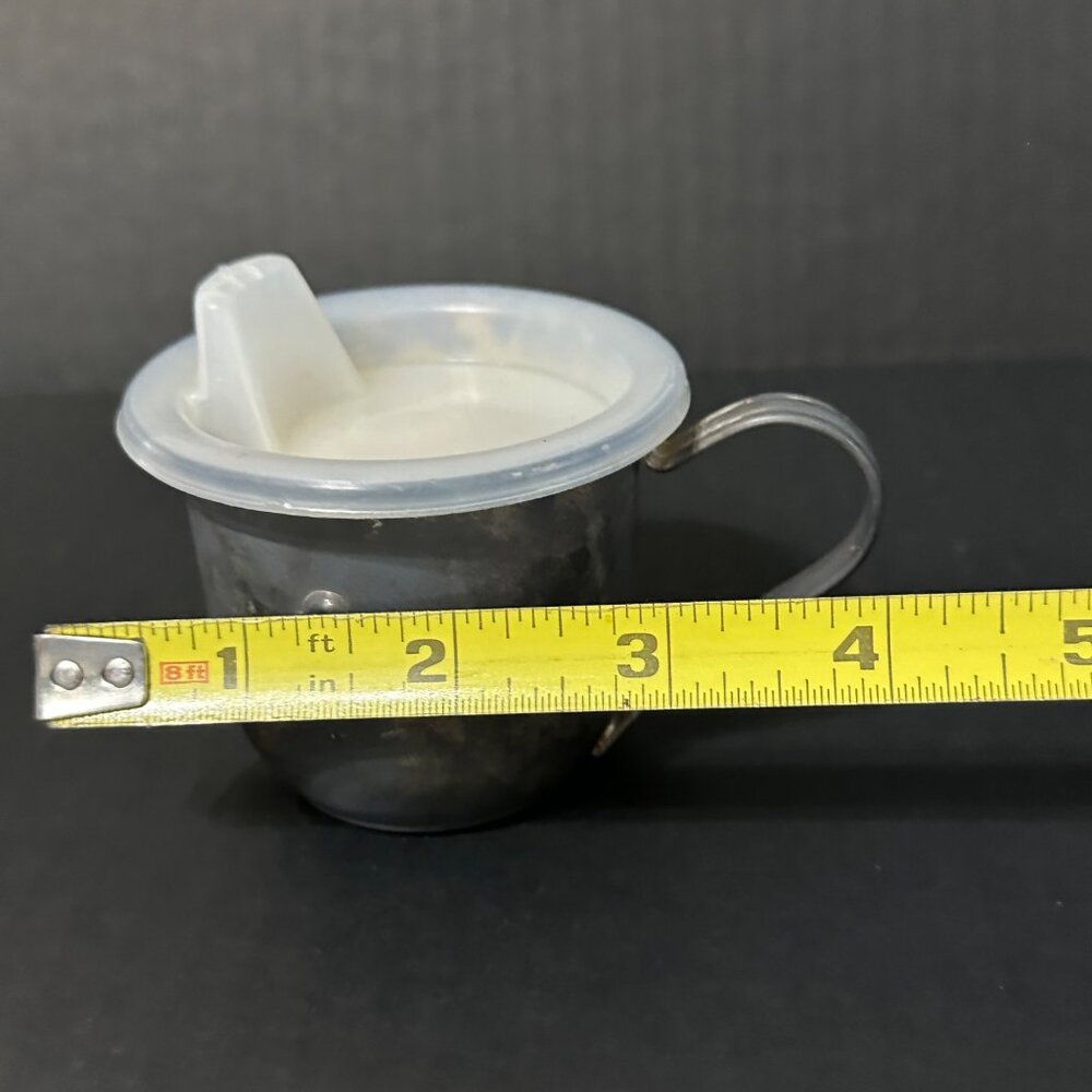 Vintage 1987 silver plate baby cup duck embossed plastic sipper lid - Picture 5 of 7